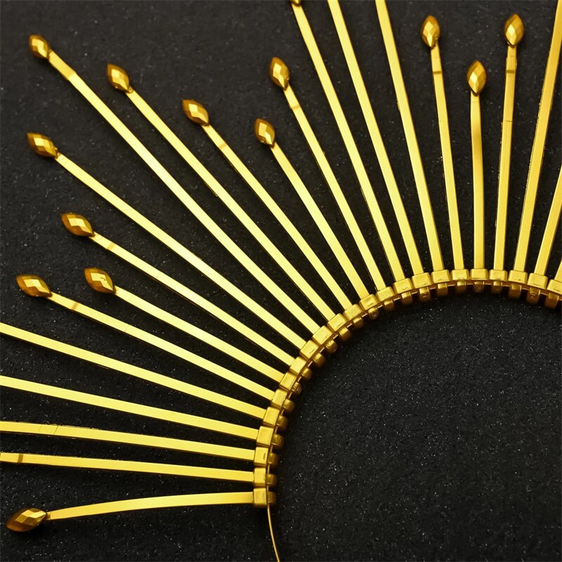 Diosa Halo corona Sunburst Diadema con pinchos dorados con diamantes de imitación para mujer, accesorios para sesión de fotos de boda y Halloween