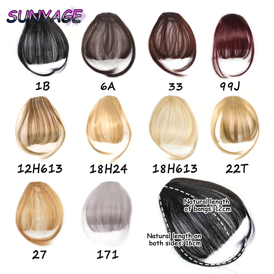 Sunyage natural em linha reta sintética sem corte franja de fibra de alta temperatura marrom feminino clip-in franja completa com franja de cabelo 6 Polegada