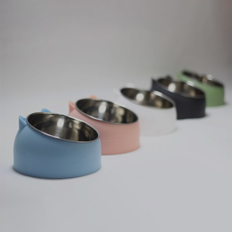 200ml Cat Bowls 15 Degrees Tilted Stainless Steel Dod Bowl Non-slip Base Puppy Pet Food Drink Feeder Neck Protection Dish Bowl