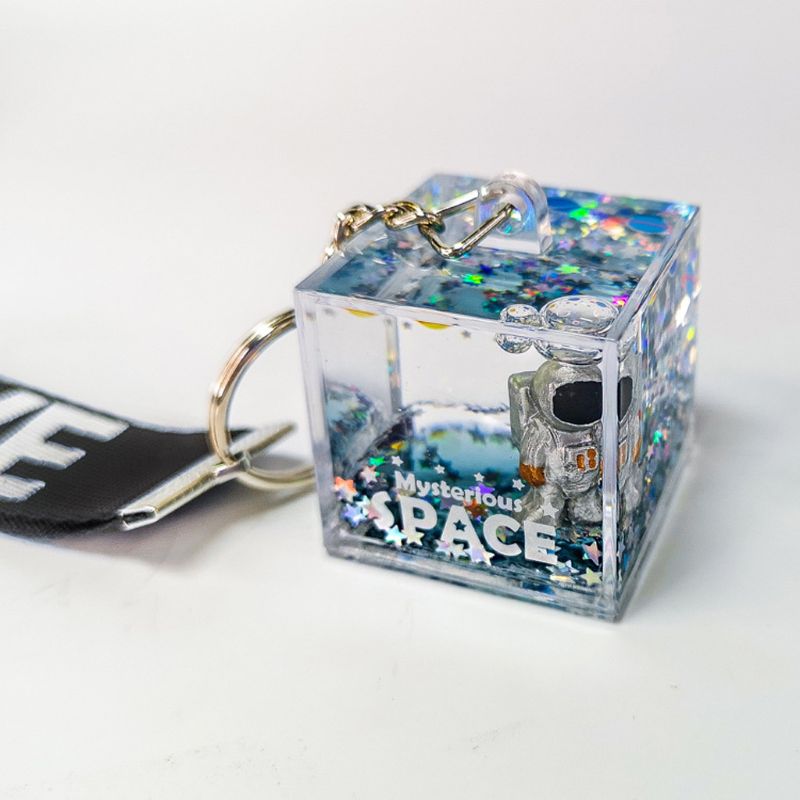 Mysterieuze Ruimte Glitter Quicksand Vierkante Sleutelhanger Astronaut Bag Charm Sleutelhanger Mode-sieraden Ruimte minnaar