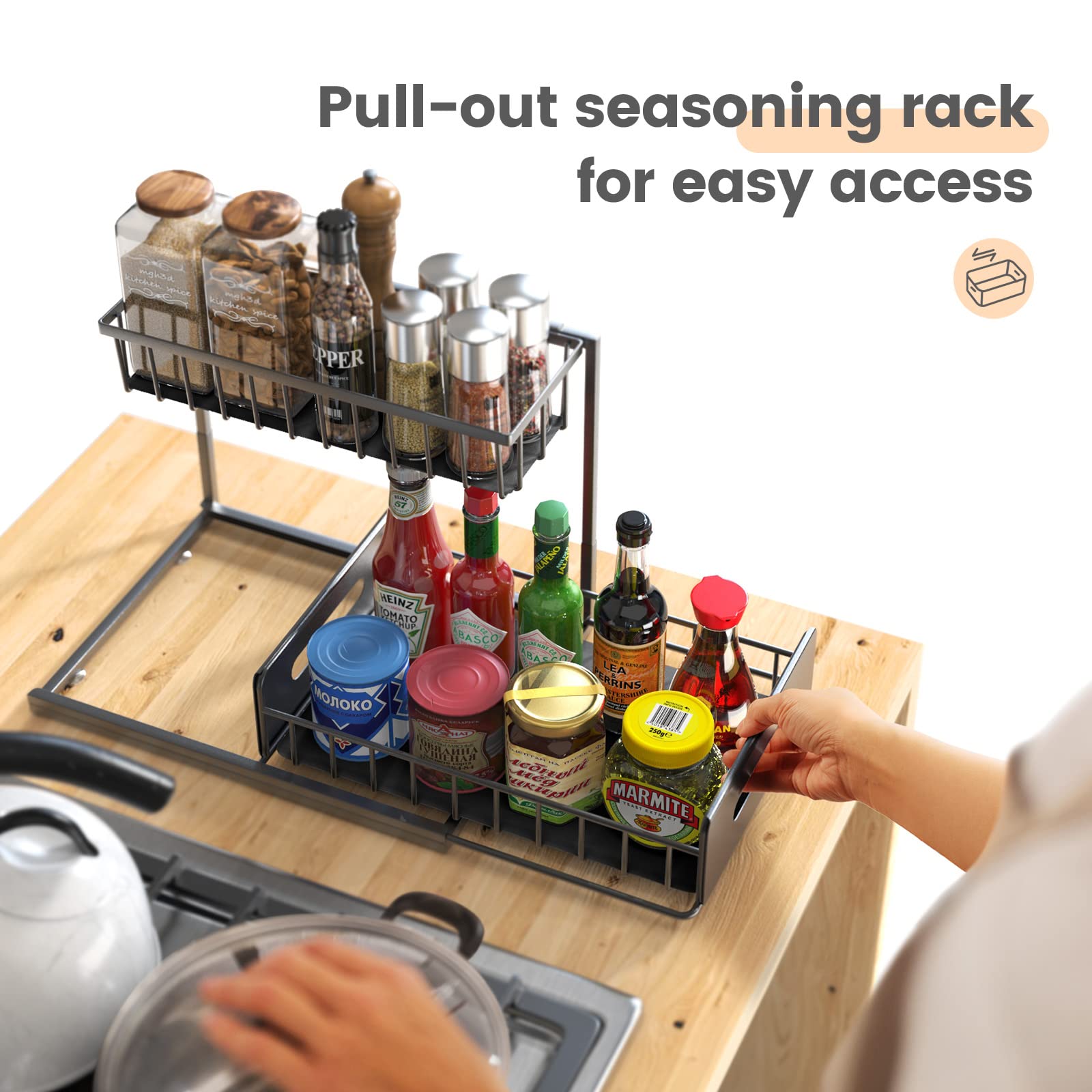 2-Tier Uittrekbare Onder Gootsteen Organisator Plank Kast Uitschuifbare Rek Keuken Aanrecht Uittrekbare Opslag Onder Gootsteen Schuifplank