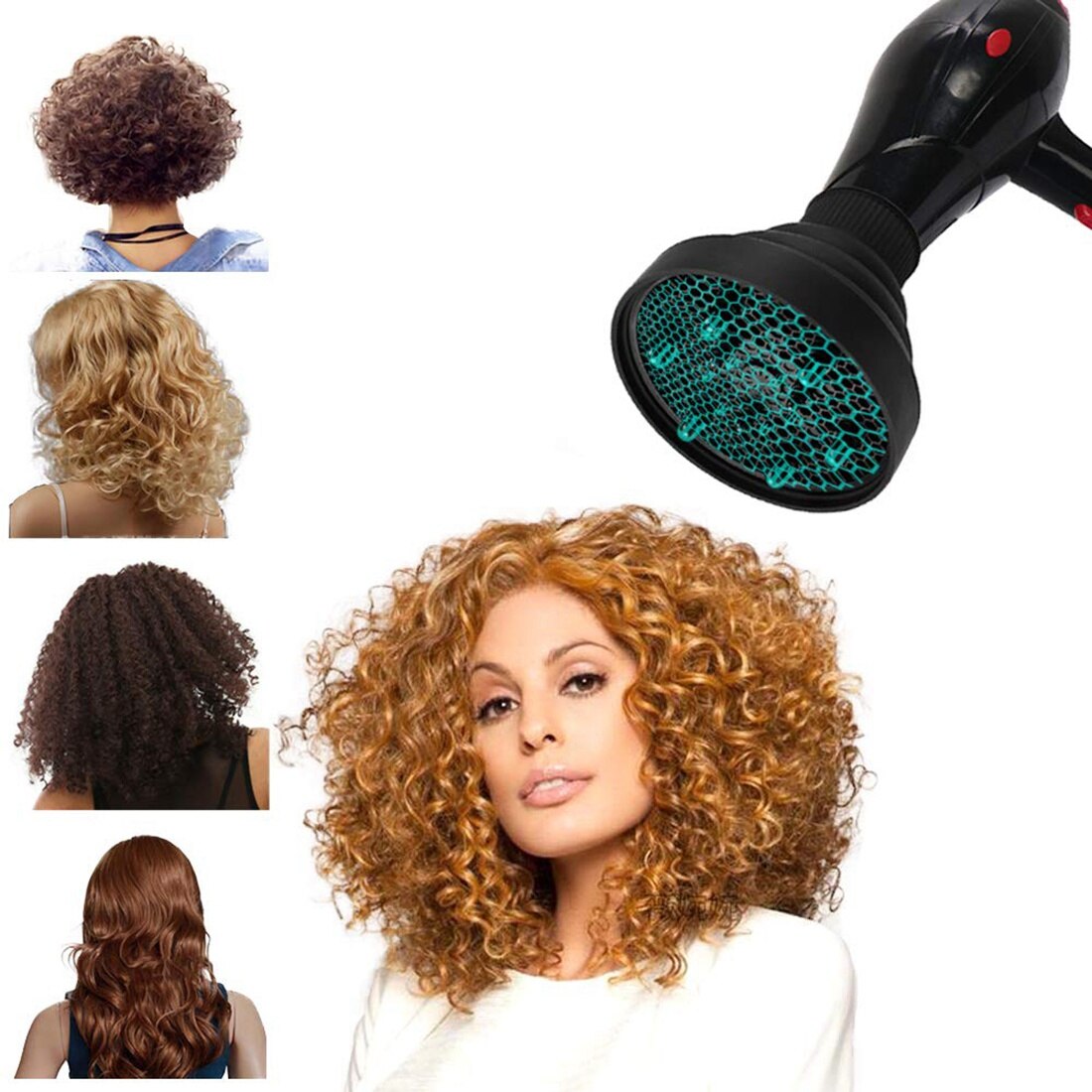 Difusor de secador de pelo plegable Universal, accesorio de viaje portátil, plegable que se adapta a la mayoría de los secadores de pelo, negro