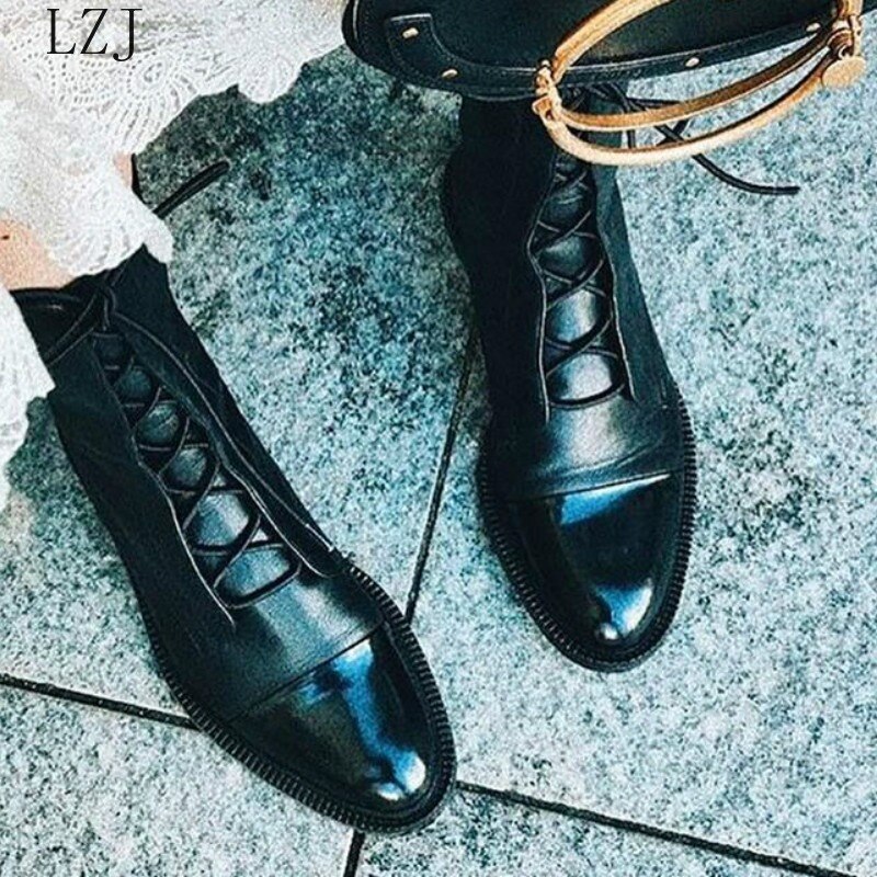 Botas planas de charol de estilo británico Para Mujer, botas en Punta Negra, botas Para motocicleta, Zapatos Para Mujer