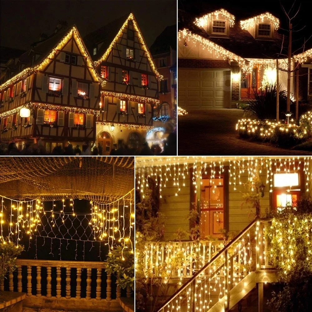 Adornos navideños para el hogar, cortina LED para exteriores, guirnalda de luces tipo carámbanos, guirnalda de calle en la casa, invierno, 220V, caída de 0,3-0,4 m