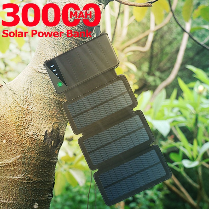 30000mah Folding Solar Charger Power Bank Solar Panel Sunpower Battery Outdoors External Solar Battery Pack for Iphone Samsung