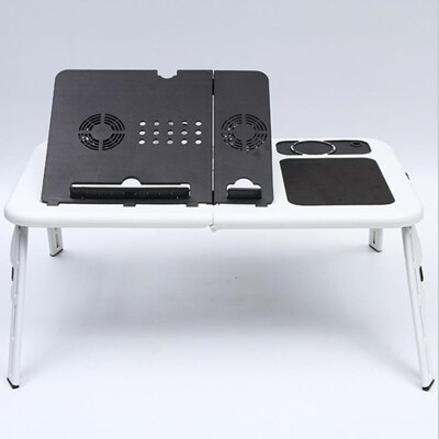 High foldable multifunctional notebook computer stand with USB radiator desktop height adjustable small computer desk: White
