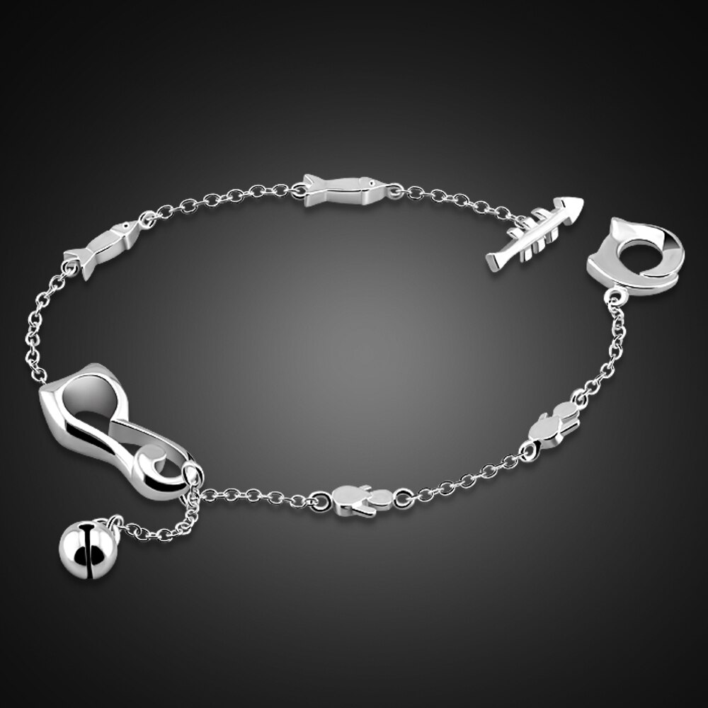 100% 925 Sterling silber Einfache nette katze Fußkettchen Für Frauen Mädchen Freund Fuß Schmuck Bein Armbinde 23cm Barfuß Schmuck