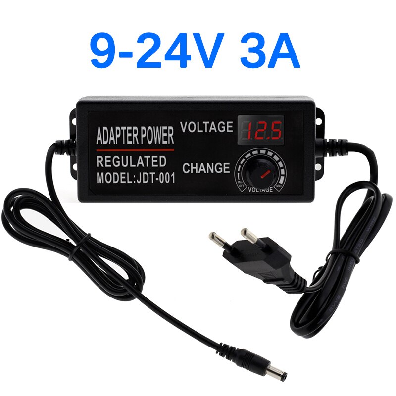 Adjustable AC to DC 3-12V 9-24V Voltage Regulated Adapter with display Screen Universal Power Supply Adapter EU/US Plug: 9-24V 3A / US Plug
