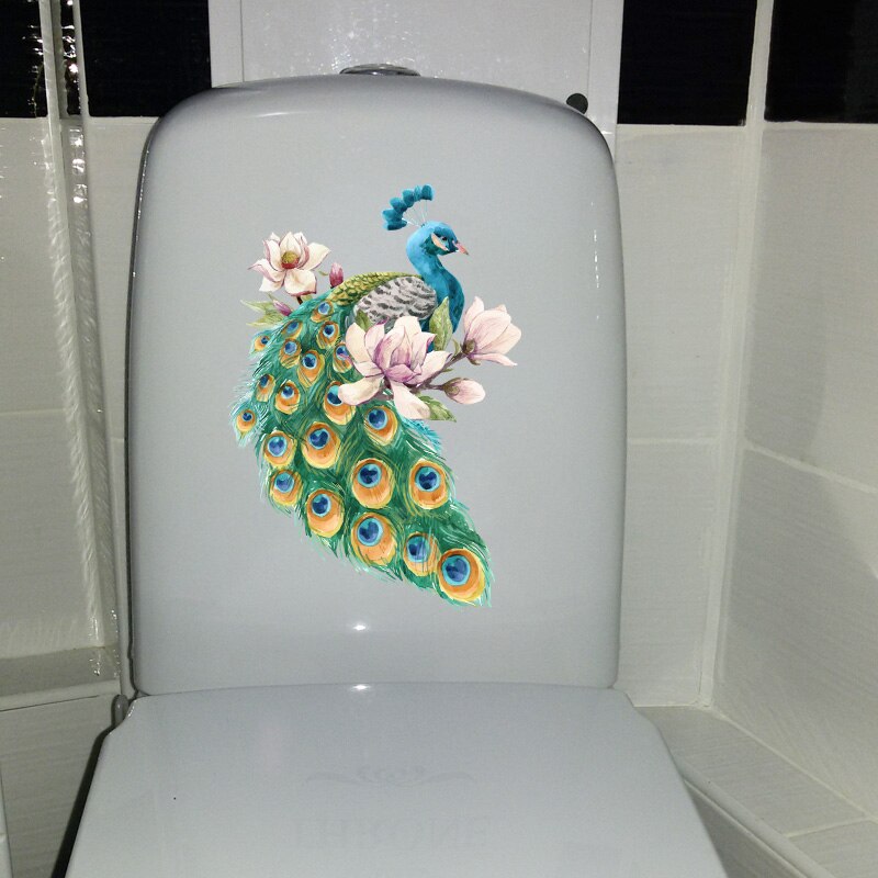 Zttzdy 16.5 cm× 23.9cm kaunis käsin piirretty riikinkukko wc wc koristelu kodin huoneen seinätarrat  t2-0916