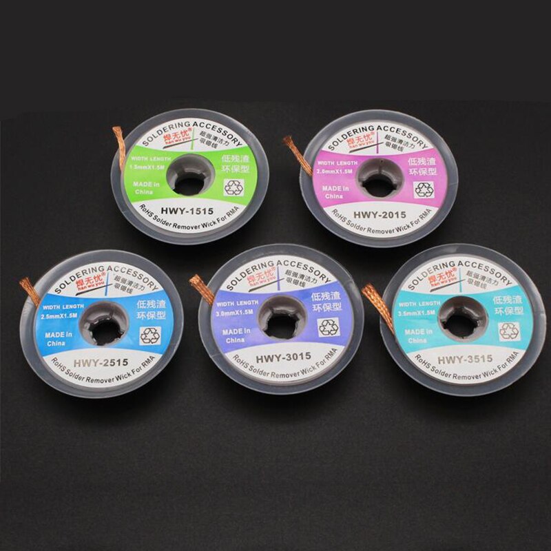 5pcs/lot 1.5m Tin Absorption Line Desoldering Wire Low Residue Suction Wick BGA Wire Soldering Tools Mobile Phone BGA PCB Repair