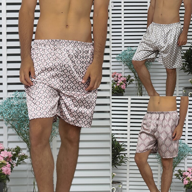 Silk Satin prints sleepwear shorts elastic waist brand soft Pajama Pants Summer men home short Pajama pants