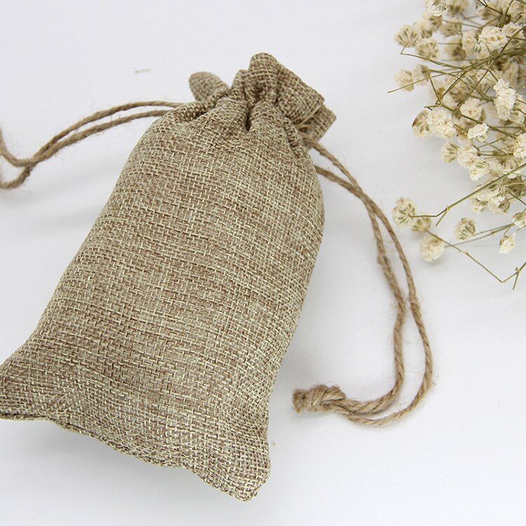 Natural Resuable Jute Linen Travel Bundle Pockets Use Luggage Drawstring Jewelry Christmas Bags