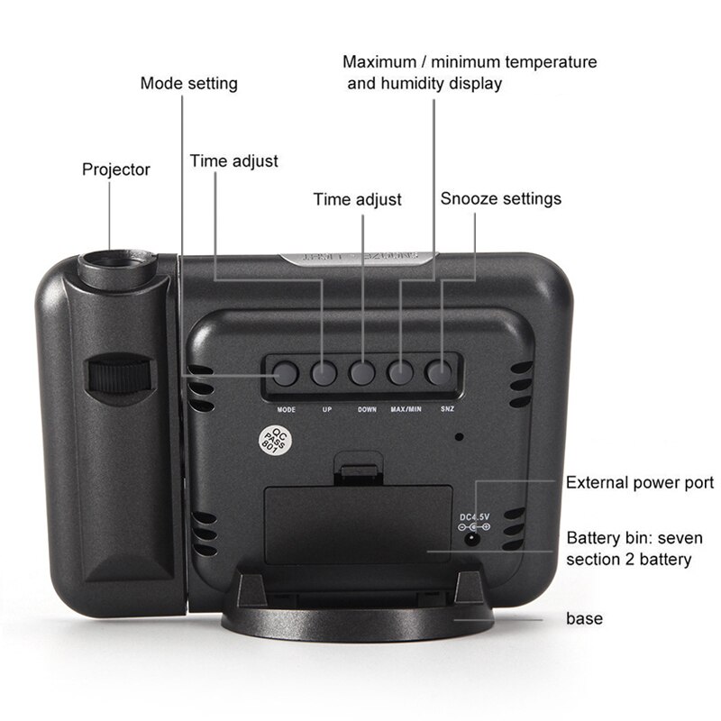 Led Projection Clock Desk Time Display Projector With Weather Station Thermometer Snooze Alarm Clock For Household Decoration