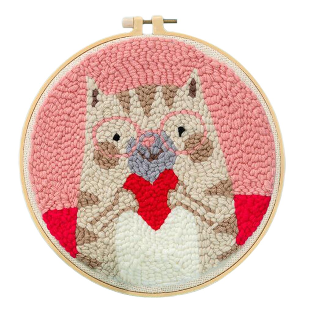 1 Juego de Kits de aguja de punzón con de Animal con punzón bordado aro DIY manualidades multicolores Kits de inicio hilo suave DIY costura: Cat