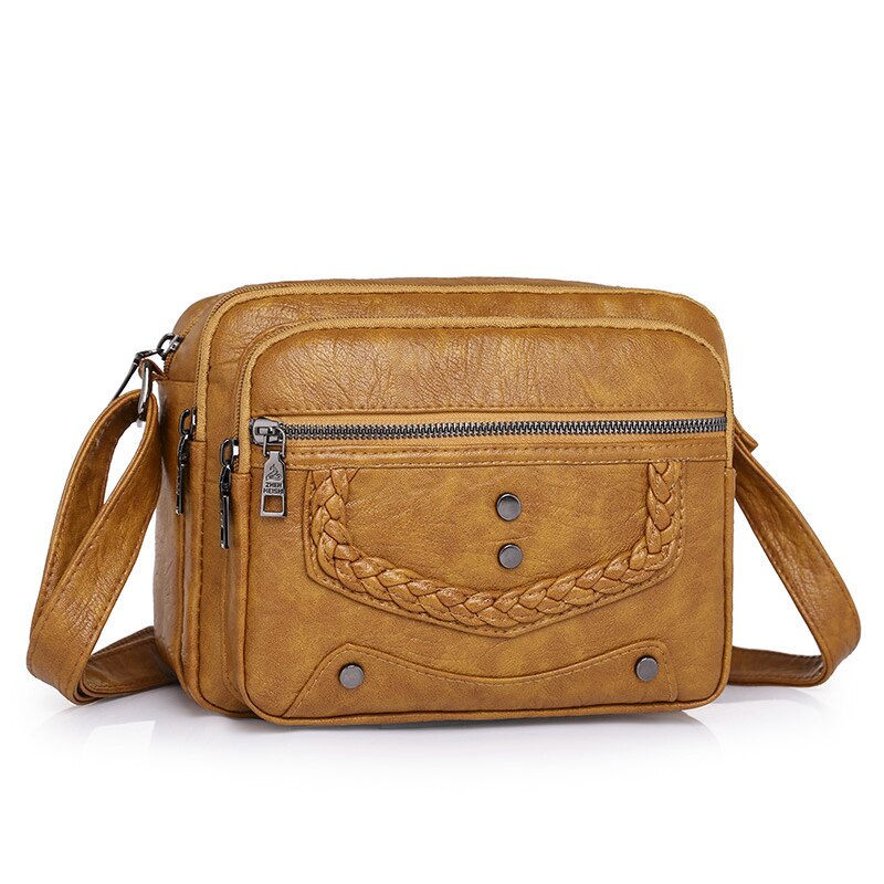 Leren clutch met studs en lang hengsel donkerbruin - De Tagine