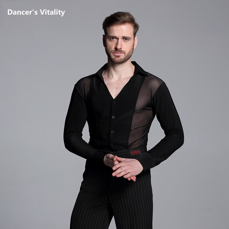 2017Men's V Collar Latin Dance Clothing Long Sleeves Shirts Modern Cha-Cha Dance Waltz Latin Dance Men Modern Competition Dress