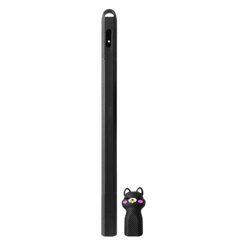 1Set Carino Modello Animale Supporto Della Penna Cassa Molle Del Silicone di Protezione Del Sacchetto Della Protezione Della Copertura Della Pelle per Apple Matita 2nd X6HA: Black