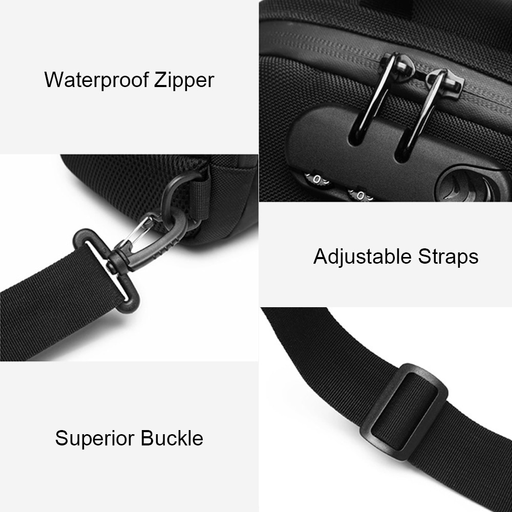Portable Large Capacity Multi-Function Man Chest Bag Waterproof Anti-Theft USB Charge Port Chest Pack With Lock