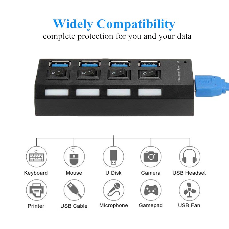 USB HUB 3.0 2.0 Multi 4 7 USB Port Switch With Power Adapter Computer PC Laptop Notebook Accessories Splitter Usb Multiple Hab