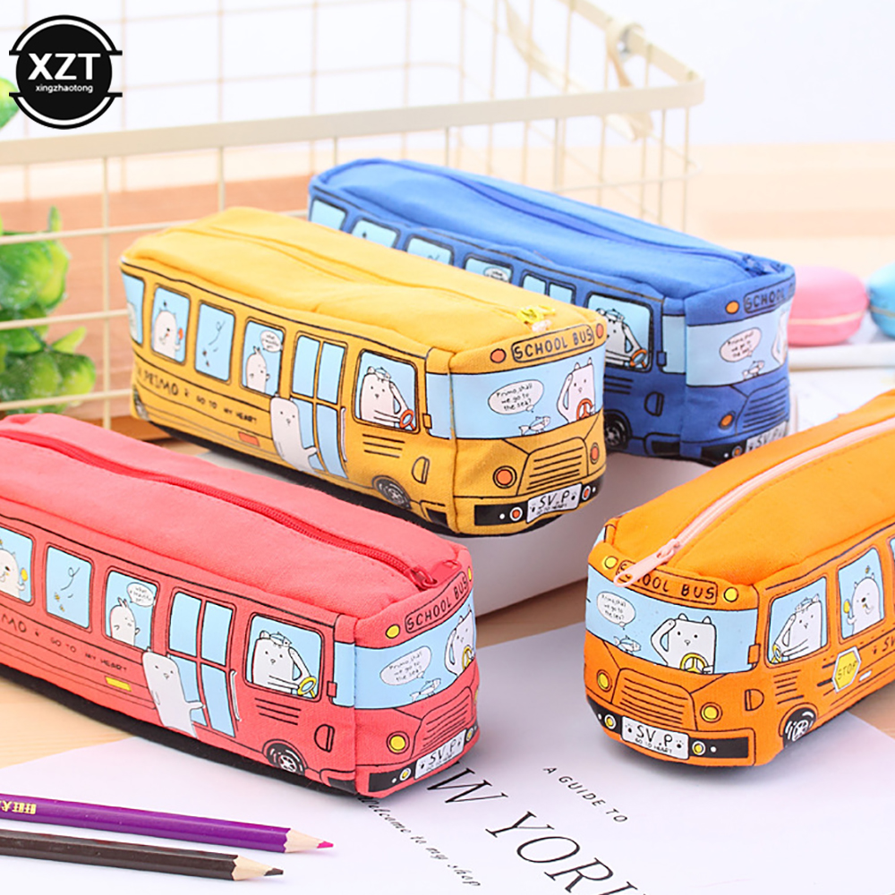 Cute Bus Pencil Case Canvas Stationery Box Large Capacity Pen Bag School Pencil Cases for Children Pen Case Kawaii Student