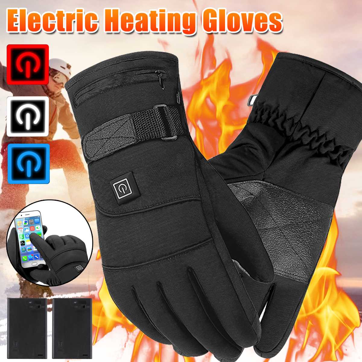 1 par de guantes de calefacción con caja de batería (pilas no incluidas) con pilas resistentes al agua para guantes de esquí y ciclismo de motocicleta