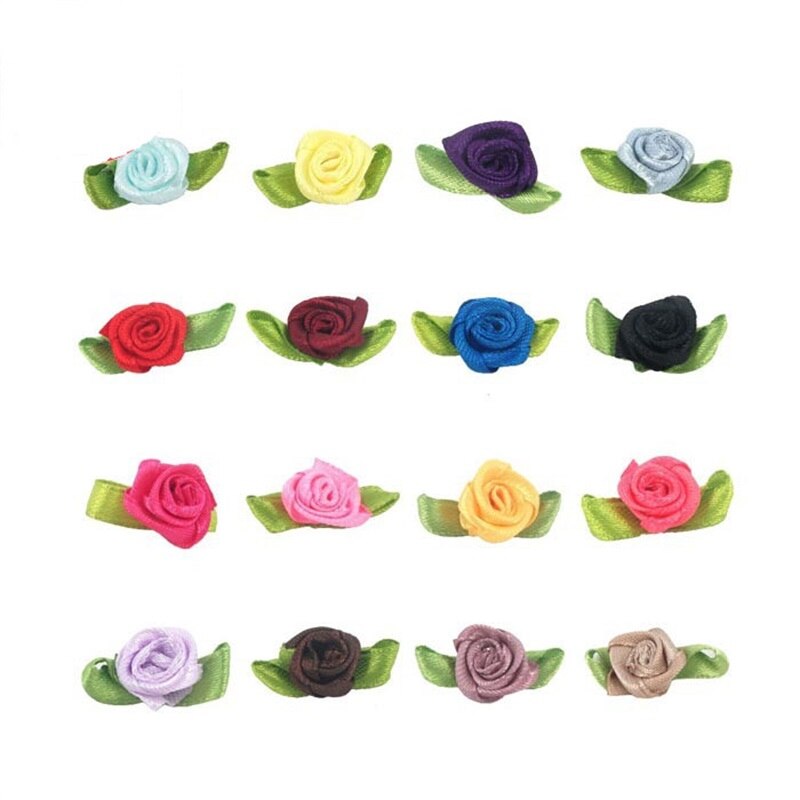 100PCS Artificial Mini Silk Rosettes Fabric Flowers Heads Making Handmade Satin Ribbon Roses DIY Craft For Wedding Decoration
