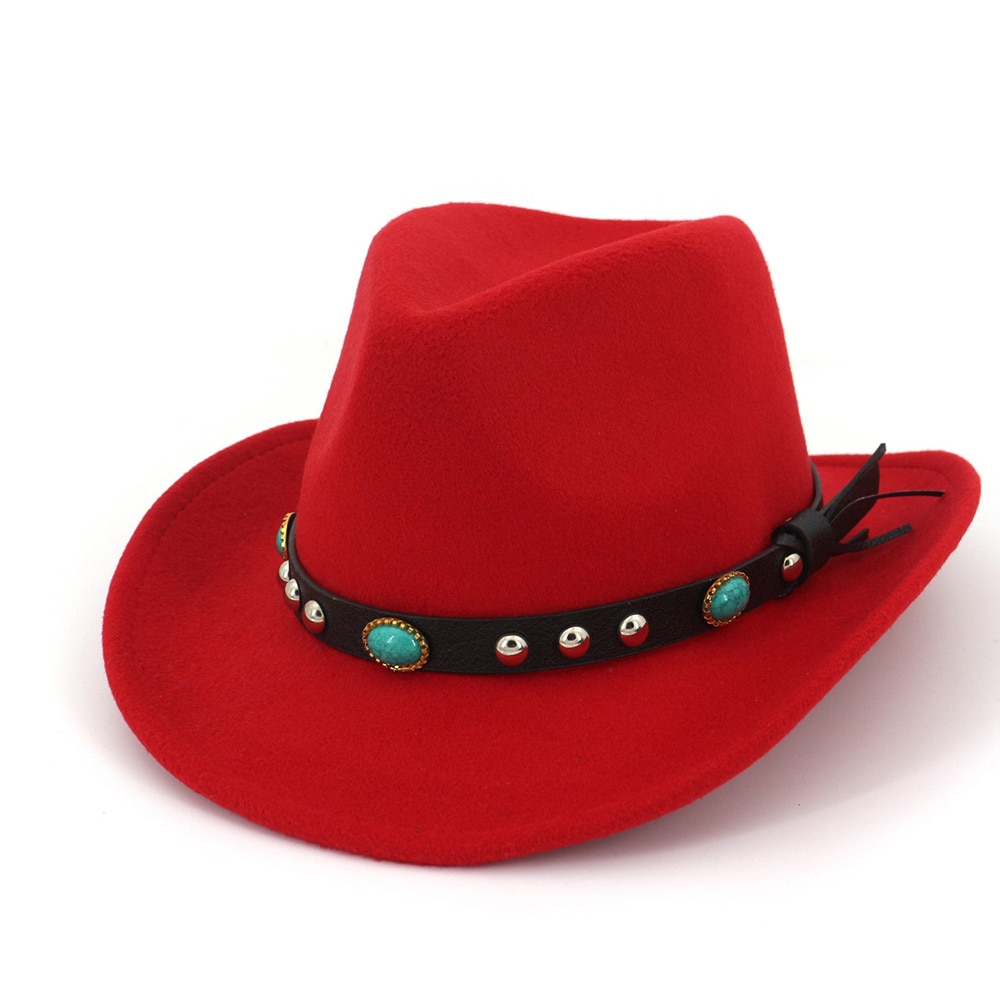 Men Women Wool Western Cowboy Hat With Punk Belt Sombrero Hombre Wide Brim Jazz Hat
