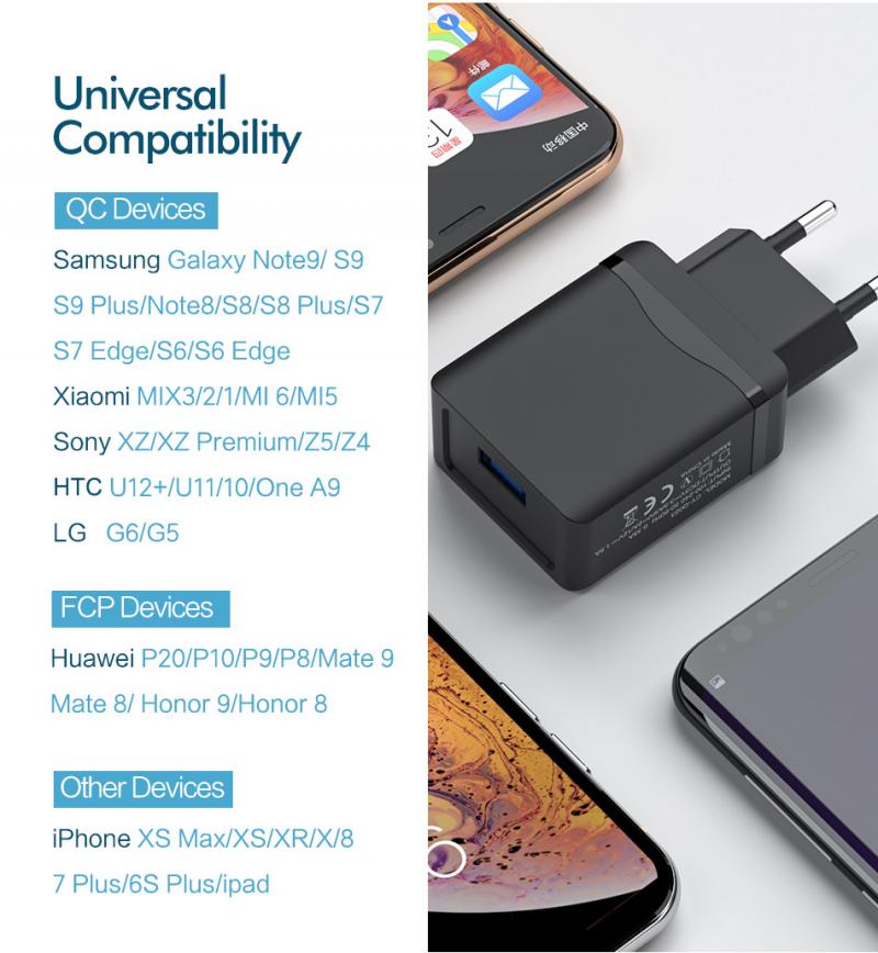 CONTROLLO di QUALITÀ 3.0 Single Port USB Caricabatterie Per Il Samsung Galaxy HUAWEI Sony Xiaomi Carica Veloce Telefono Cellulare Caricatore della Spina di UE