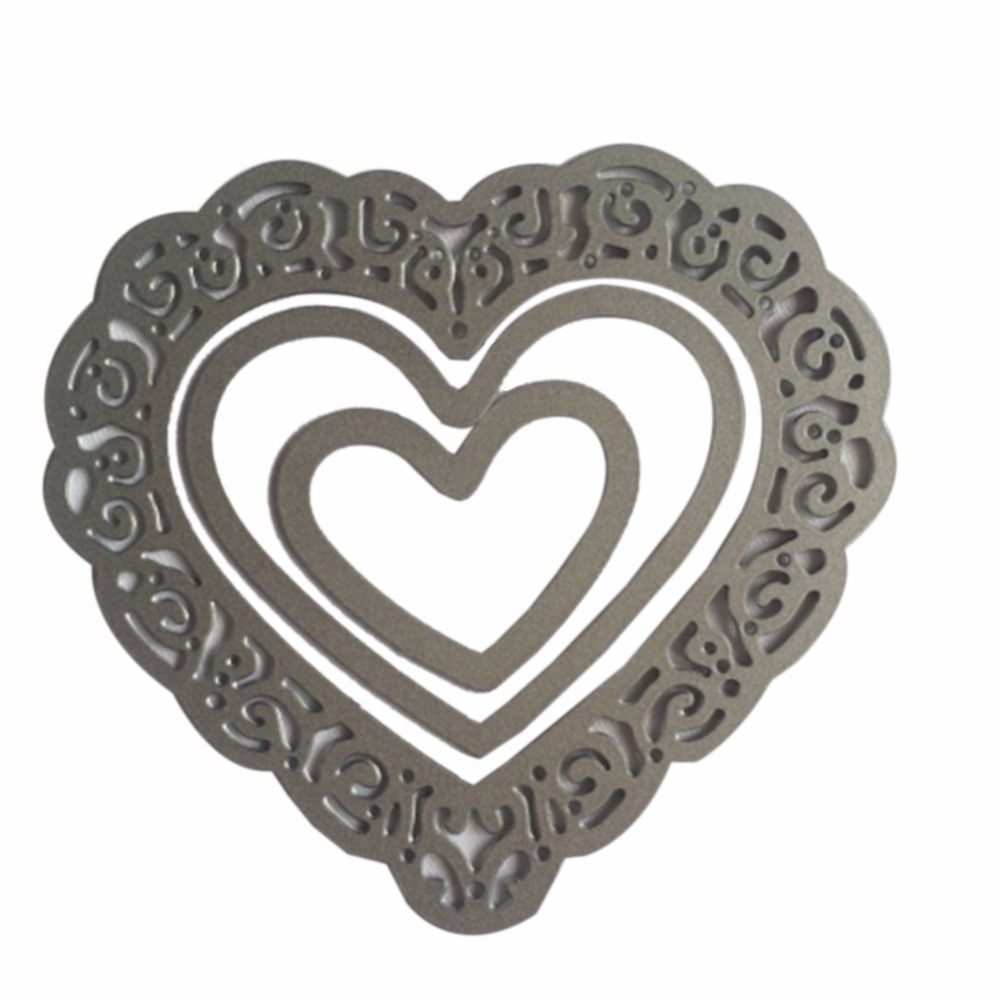Hemere 85X79mm 3 uds corazón encaje hueco marco Metal troqueles de acero plantilla para álbum de recortes de bricolaje estampado de tarjeta de papel plantilla
