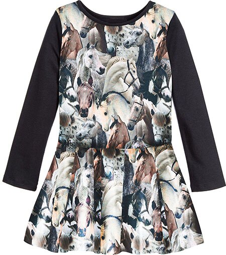 Dziewczynka sukienka z długim rękawem sukienki dla dziewczynek drukuj dzieci konie ziarno odzież dla dzieci odzież zwykły Nowy moda Dzieci: 4 t