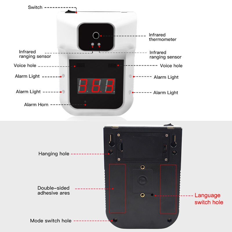 K3 PRO Voice Speaking Infrared Thermometer Human Body/Forehead No Contact Wall Mounted Digital IR Thermometers Fever Alarm