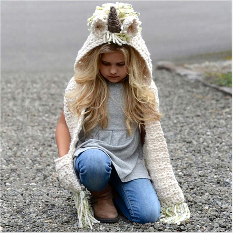 Bentoy 3-10 år piger vinter enhjørning hat tørklæde søde håndlavede børne hat wrap enhjørning hætter til børns varme uld tørklæder hat