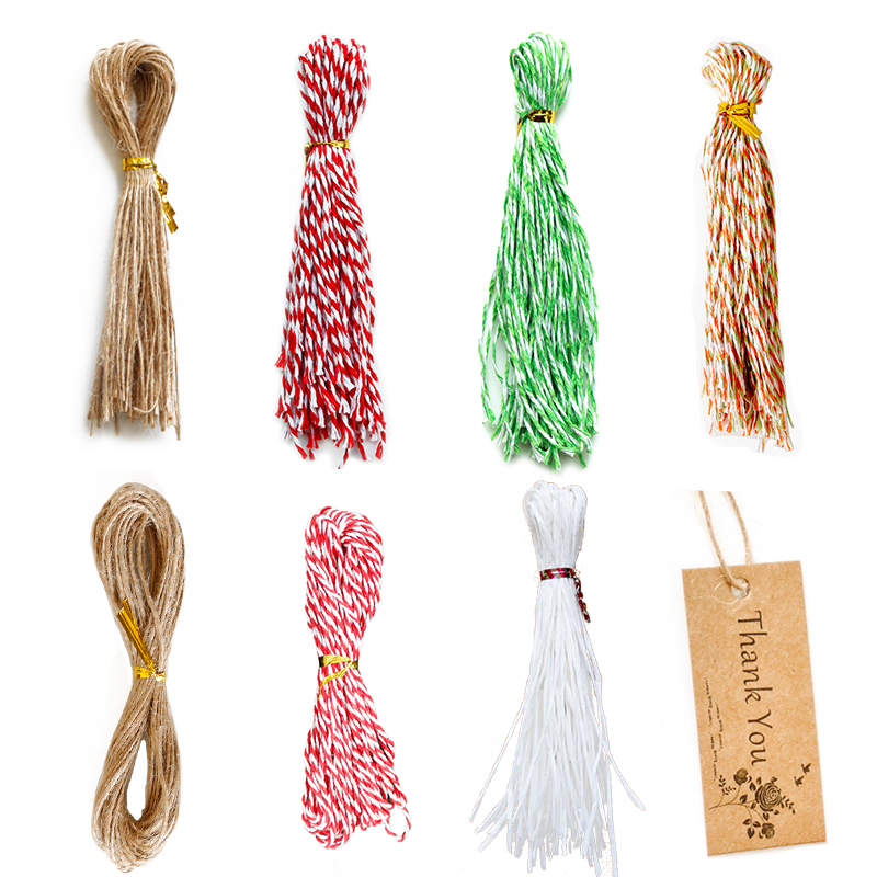 50/100pcs Natural Hemp Strings Red Green Cotton Cords for Tags Handmade Item Packing Decoration Bakery Twines