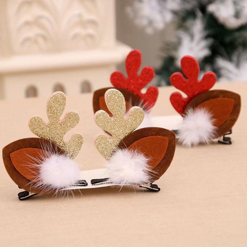 2pcs Children Hair Clips Pins Christmas Glitter Elk Hairgrips Barrettes Kids Hair Accessories For Girls Hairclips