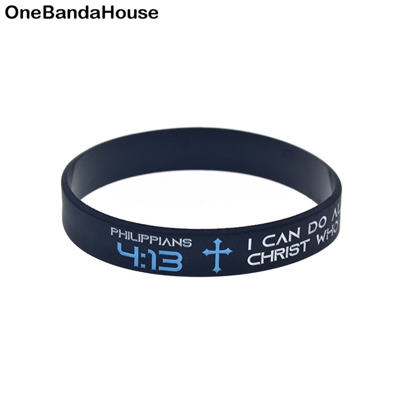 OBH 50PCS Philippians 4 13 I Can Do All Things Through Christ Who Gives Me Strength Silicone Wristband