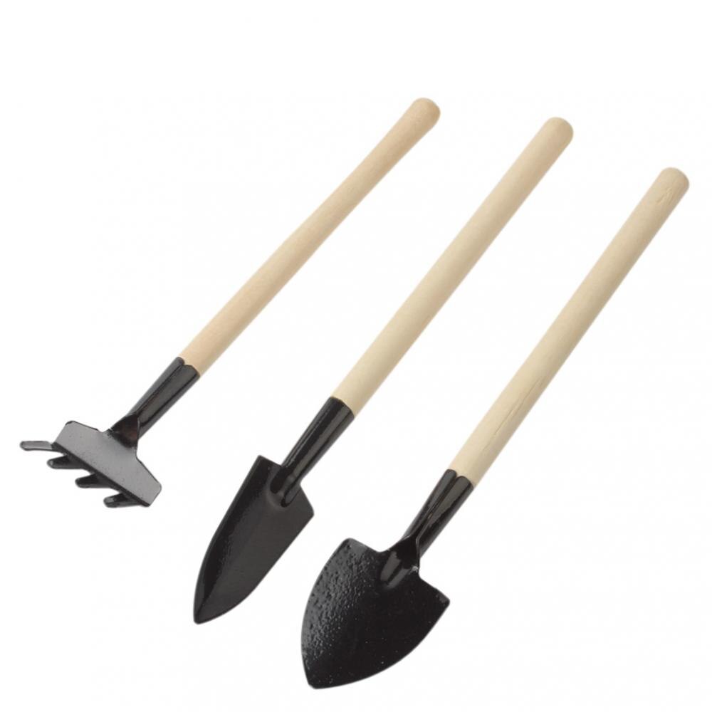 3 Stks/partij Mini Tuingereedschap Kleine Schop Hark Spade Houten Handvat Metal Head Tuingereedschap Kleine Mini
