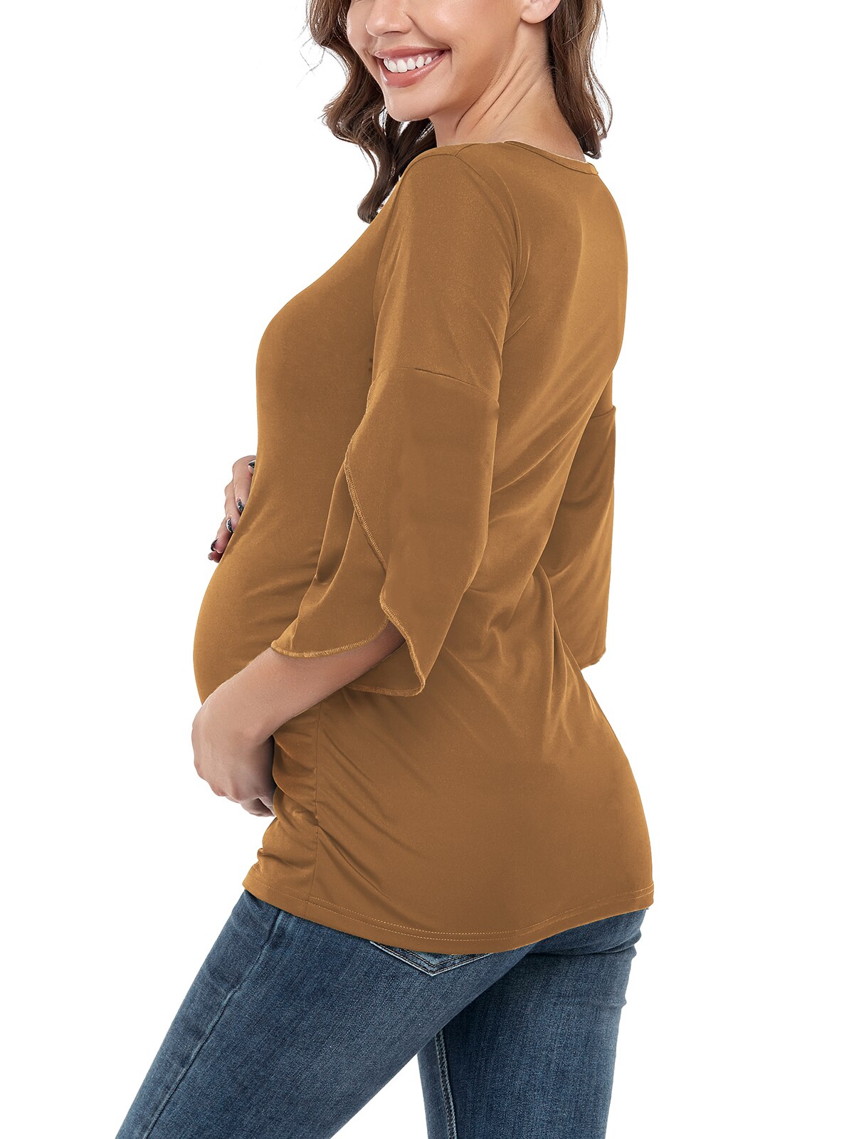 Liu&amp;Qu Womens Maternity Tops T-shirts Summer Pregnant Clothes Round Neck Petal Short Sleeve Shirts Pregnancy 2022