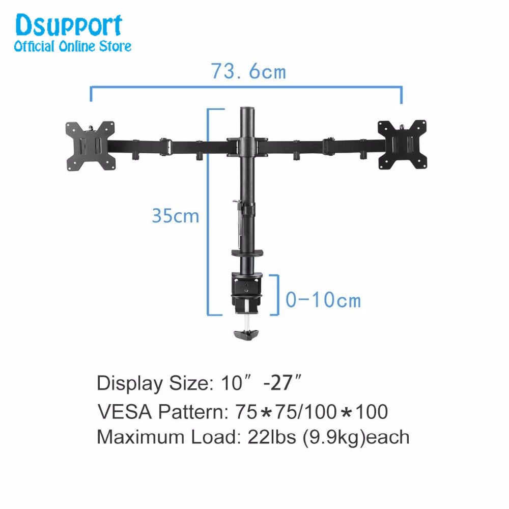 Fully Adjustable Dual Arm LCD LED Monitor Desk Mount Stand Bracket for 13"-27" Screens with 15 degree Tilt MD6442