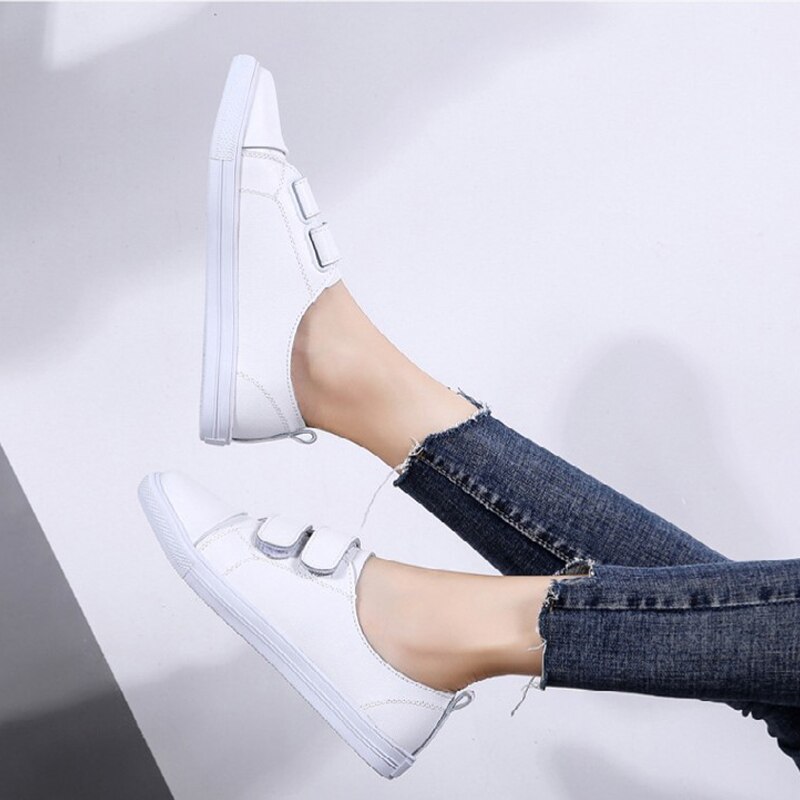 Velcro White Shoes Casual Flat Shoes Women Students Solid Comfortably Sports Shoes Sneakers Female Shoes