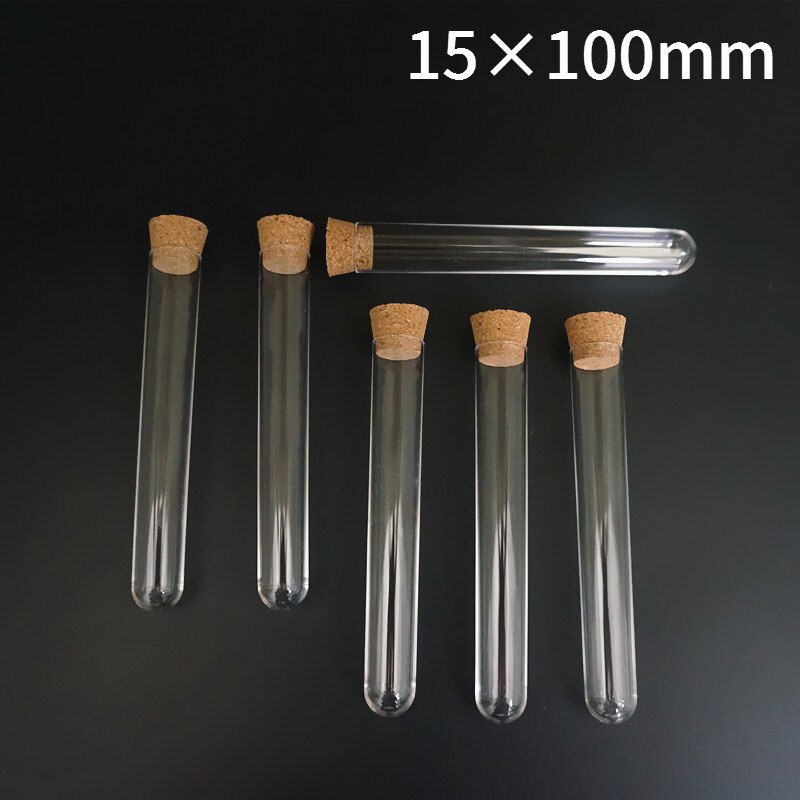 Tube à essai en plastique de laboratoire 15x100mm, avec bouchon en bois de liège, bouteille rechargeable, d'expérimentation, 30 pièces/paquet