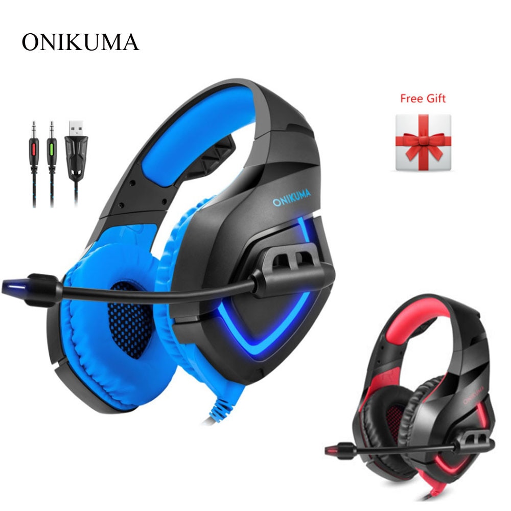 Onikuma K1 Gaming Headsets with Microphone LED Light Deep Bass Headphones Casque for PS4 Laptop PC Gamer