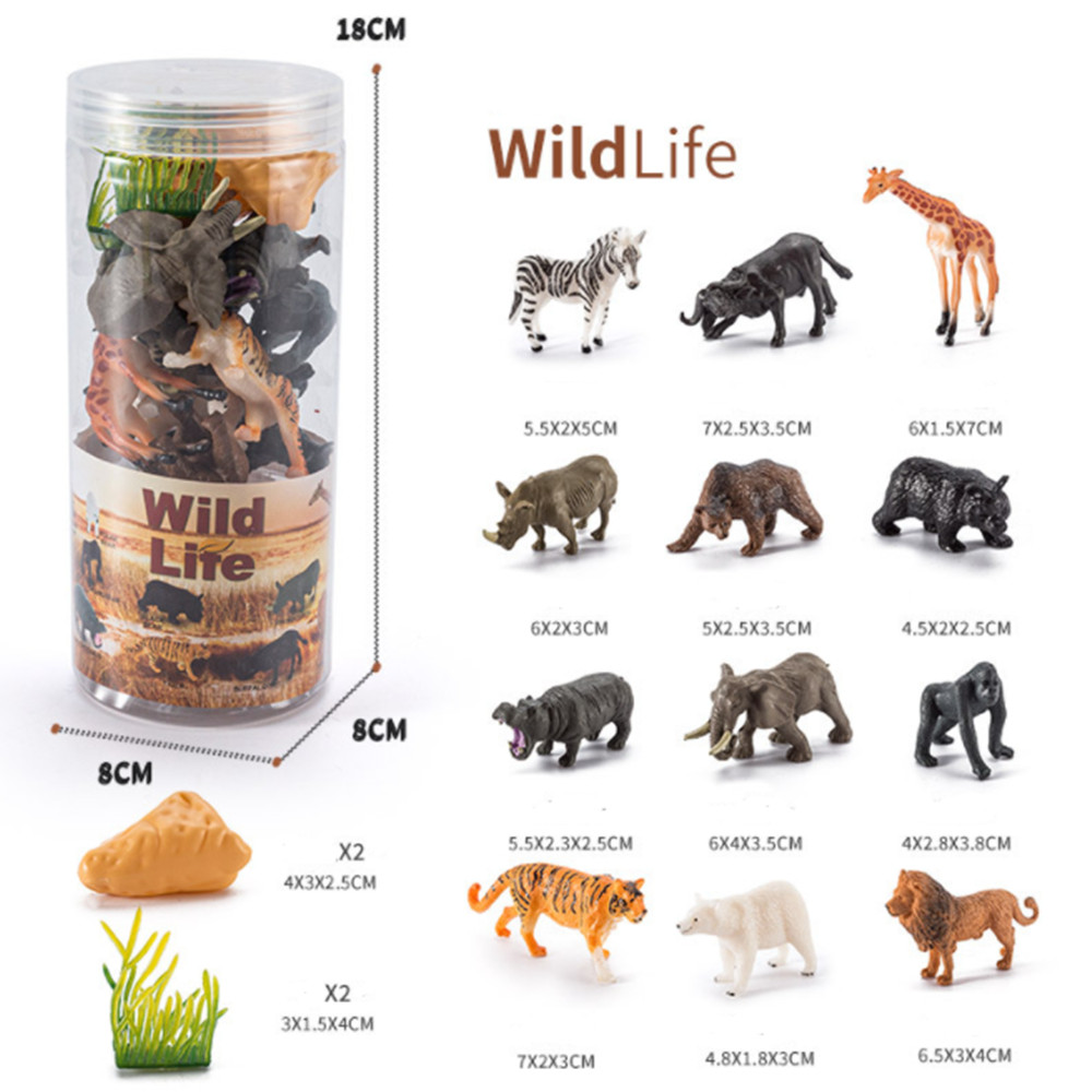 Bucketed animal model realistic appearance animal toy set vinyl plastic animal learning toy boy girl forest sea animal toy set: B wild animals