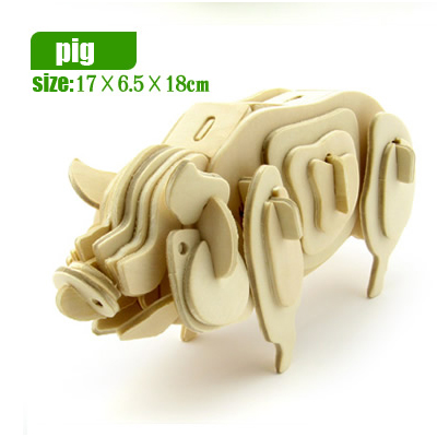 Pädagogisches puzzles dinosaurier tiere dreidimensionale modell montiert holz puzzle spielzeug 3D DIY für baby kinder holz spielzeug: pig