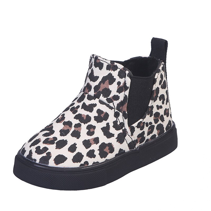Leopard børnelærred sko drenge piger afslappet high-top sneakers ankelstøvler til baby doven sko koreanske skridsikre