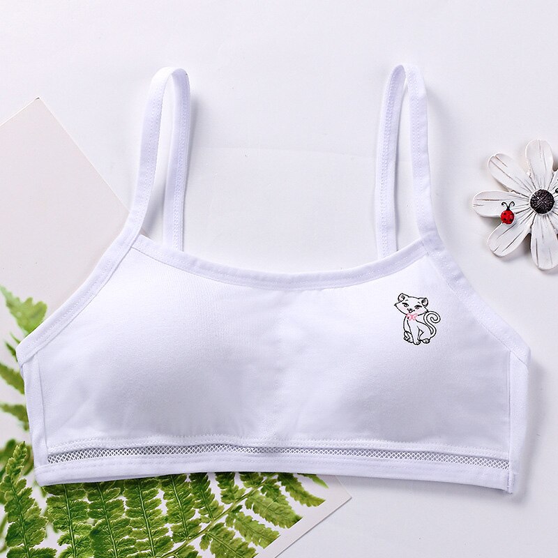 Girls Bras Teen Underwear Cotton Thin Strap Teenager Training Bra for 8-16 Years Summer Kids Vest Adolescente Underwear: White