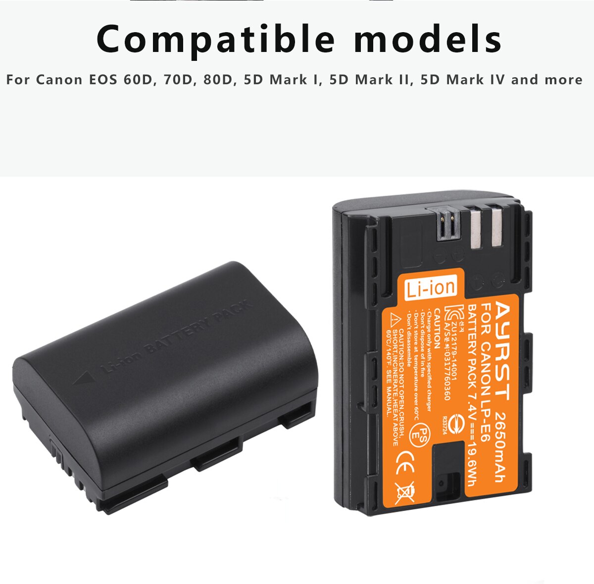 Batterie 2650mAh LP E6 LPE6 LP-E6 E6N + double chargeur LED pour appareil photo Canon EOS 5DS R 5D Mark II 5D Mark III 6D 7D 70D 80D