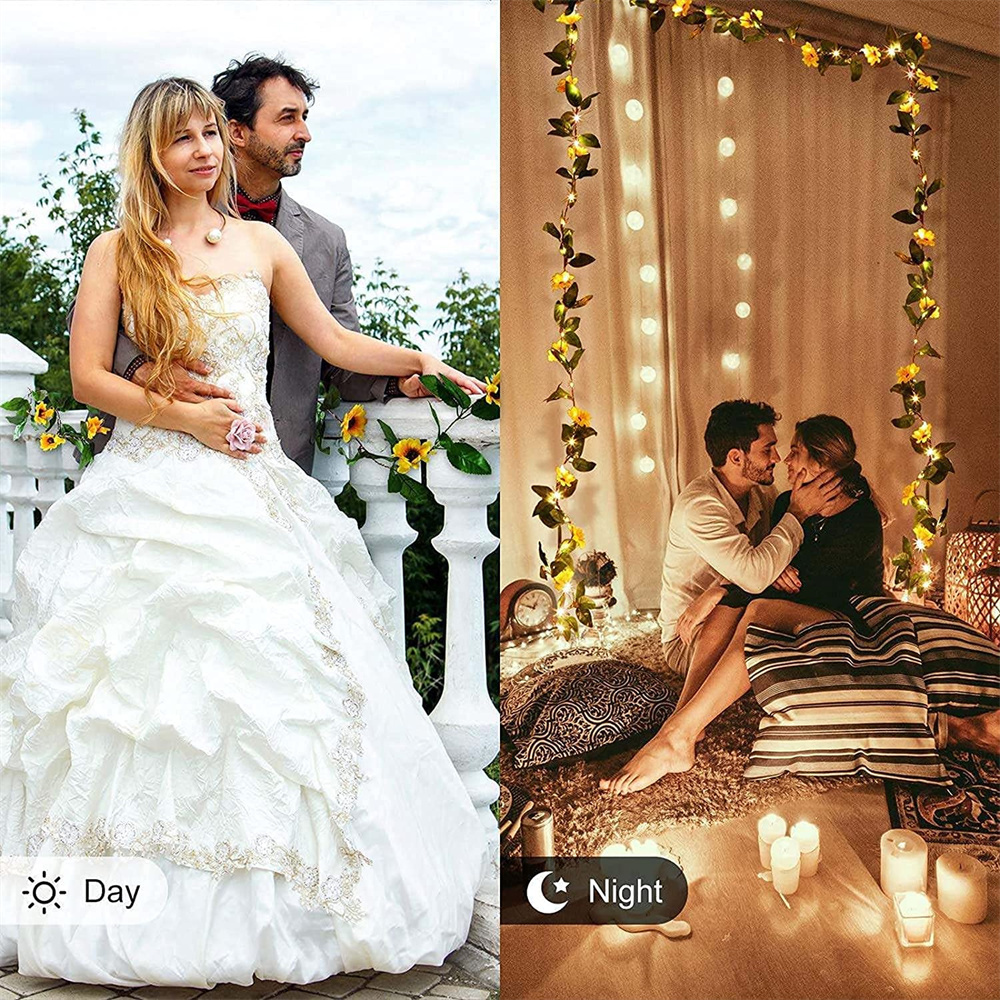 Guirnalda de luces LED para decoración de interiores y exteriores, guirnalda de luces de vid de hadas, a prueba de agua, girasol Artificial, funciona con energía Solar y con batería