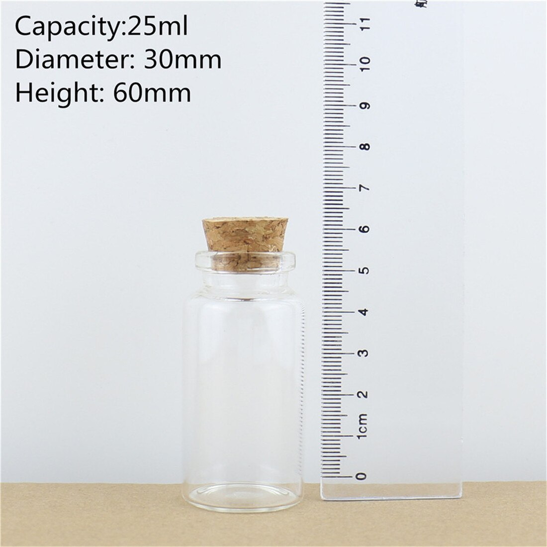 50pcs/lot 30*60mm 25ml DIY Mini Wishing Glass Bottles Cork Crafts Jars Cork Stopper Transparent Empty Glass Bottles
