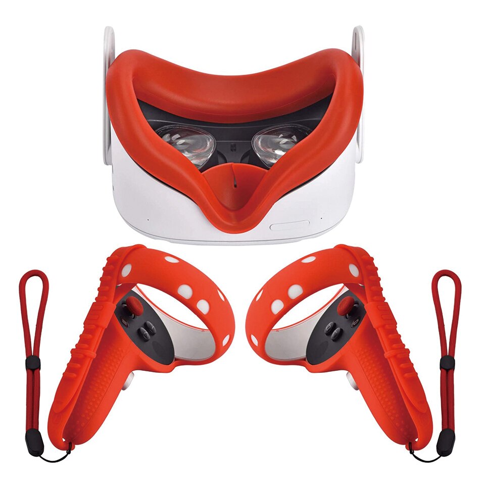 VR Silicone Accessory Kit With Lens Cover Controller Cover For Oculus Quest 2 Eye Pad Touch Grips Hand Strap