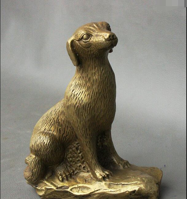 Gratis 6 "Chinese Collectie Koper Messing FengShui Trouwe Zodiac Hond Beeldhouwwerken Sculptuur snelle